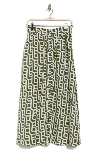 Industry Republic Clothing Geo Print A-line Maxi Skirt In Olive Chain