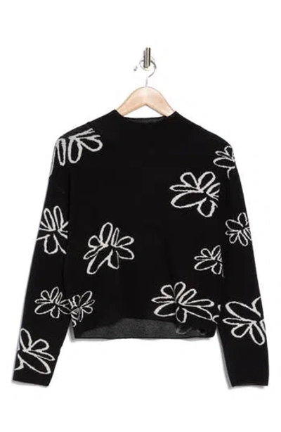 Industry Republic Clothing Mock Neck Jacquard Sweater In Black/white Sketch Flor