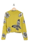 Industry Republic Clothing Mock Neck Jacquard Sweater In Citron Butterfly Print
