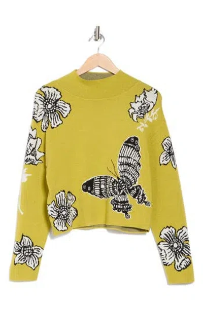 Industry Republic Clothing Mock Neck Jacquard Sweater In Citron Butterfly Print