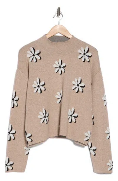 Industry Republic Clothing Mock Neck Jacquard Sweater In Light Grain Heather Daisy