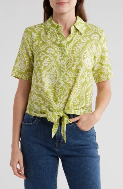 Industry Republic Clothing Paisley Crop Button-up Shirt In Green