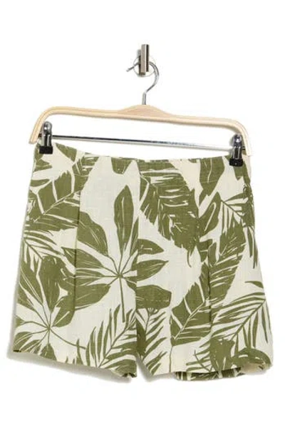 Industry Republic Clothing Pleated Linen Blend Shorts In Ivory Palm Print