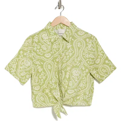 Industry Republic Clothing Printed Tie Front Button-up Shirt In Green