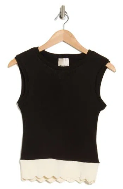 Industry Republic Clothing Sleeveless Scallop Hem Sweater Top In Black/ivory