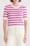 Industry Republic Clothing Stripe Pointelle Sweater In Ivory/hype Pink