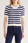 Industry Republic Clothing Stripe Pointelle Sweater In Navy/white