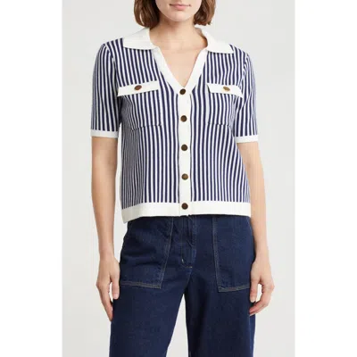 Industry Republic Clothing Stripe Short Sleeve Polo Cardigan In Multi