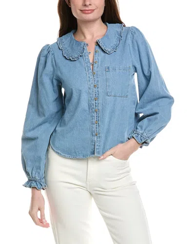Industry Ruffle Denim Button-down Blouse In Blue