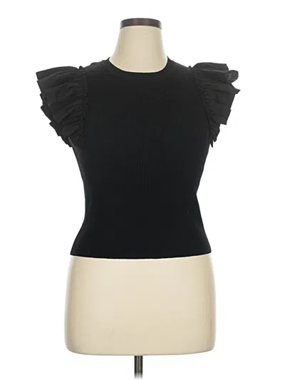 Pre-owned Industry Short Sleeve Top Black Ruffles Neckline Tops