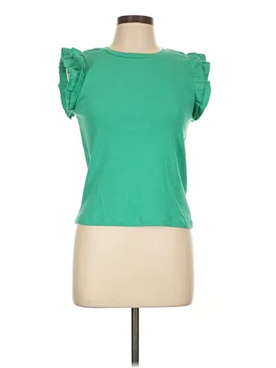 Pre-owned Industry Short Sleeve Top Green Ruffles Neckline Tops