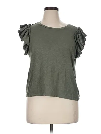 Pre-owned Industry Short Sleeve Top Green Ruffles Neckline Tops
