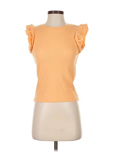 Pre-owned Industry Short Sleeve Top Orange Ruffles Neckline Tops