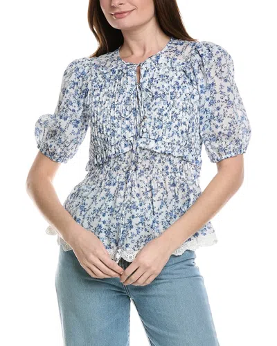 Industry Tie Front Printed Peplum Blouse In Blue