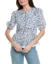Industry Tie Front Printed Peplum Blouse In Blue