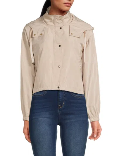Industry Women's Faux Leather Hooded Jacket In Cream Stone