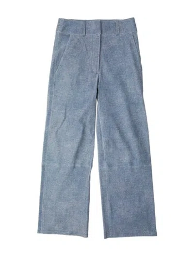 Pre-owned Inès & Maréchal Lamb Leather Straight Leg Pants In Blue