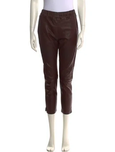 Pre-owned Inès & Maréchal Lamb Leather Straight Leg Pants In Brown