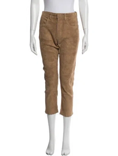 Pre-owned Inès & Maréchal Lamb Leather Straight Leg Pants In Brown