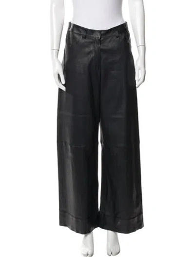 Pre-owned Inès & Maréchal Lamb Leather Wide Leg Pants In Blue