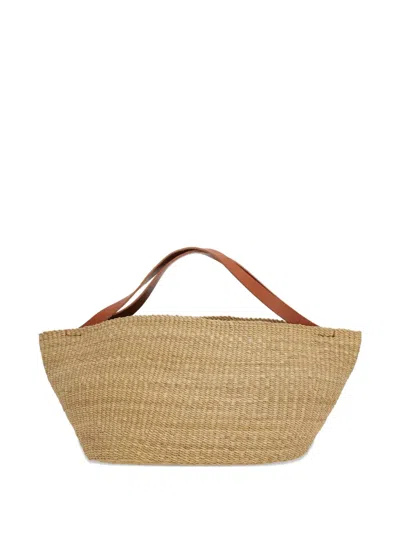 Inès Bressand Leather-handle Woven Shoulder Bag In Neutral