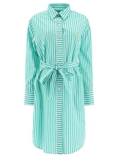 Ines De La Fressange Striped-pattern Belted Midi Shirt Dress In Blue
