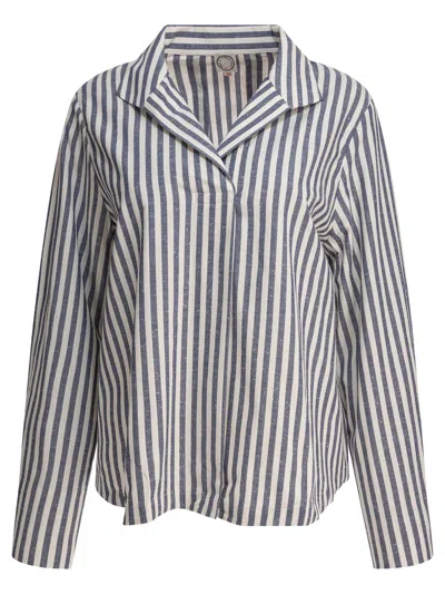 Ines De La Fressange Vertical Stripe Cotton Shirt In Blue