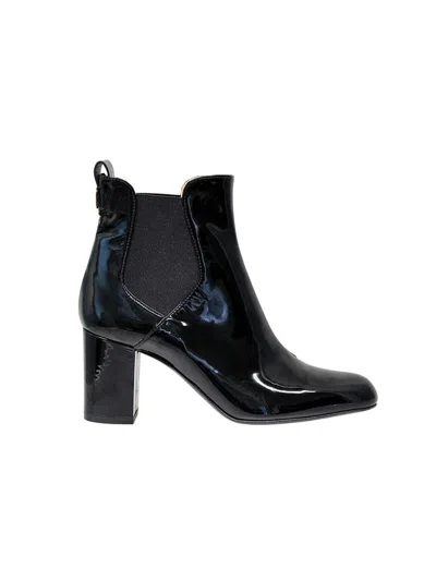 Ines De La Fressange Bottines À Talons Noires En Cuir Vernis