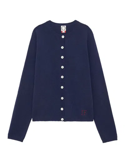 Ines De La Fressange Cardigan Cesaria Bleu Marine Laine Et Cachemire