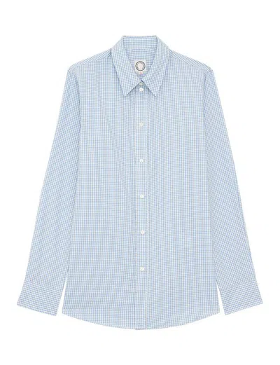 Ines De La Fressange Chemise Martin À Carreaux Vichy Bleu Et Blanc