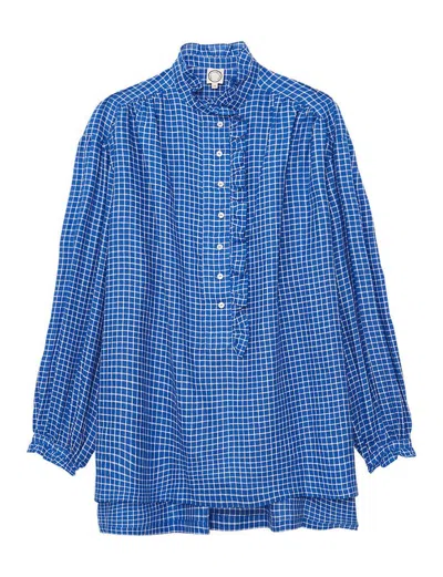 Ines De La Fressange Chemise Maryange Oversize À Volants En Lin Bleu