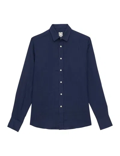 Ines De La Fressange Chemise Pour Homme Olivier En Lin Bleu Marine In Blue