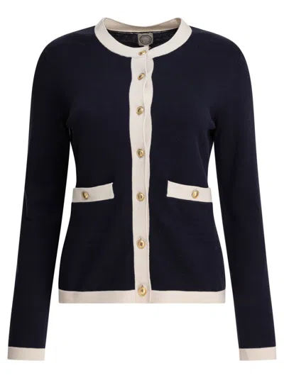 Ines De La Fressange Classic Cardigan With Gold-tone Accents In Blue
