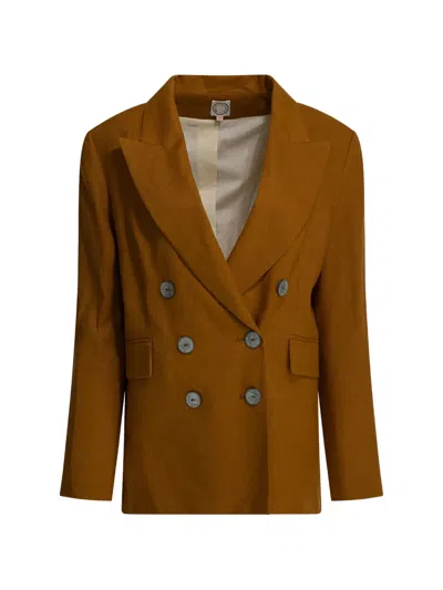 Ines De La Fressange Double-breasted Linen Blazer In Brown