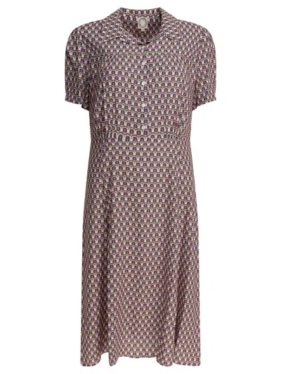 Ines De La Fressange Geometric Pattern Dress With Short Sleeves In Brown