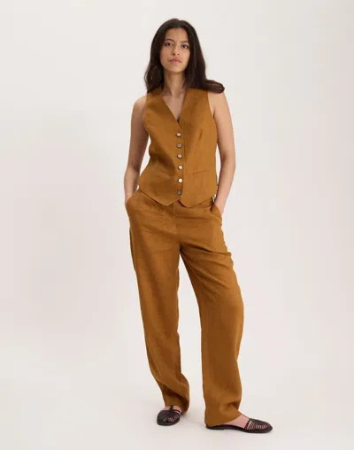 Ines De La Fressange Gilet Sanite En Lin In Brown