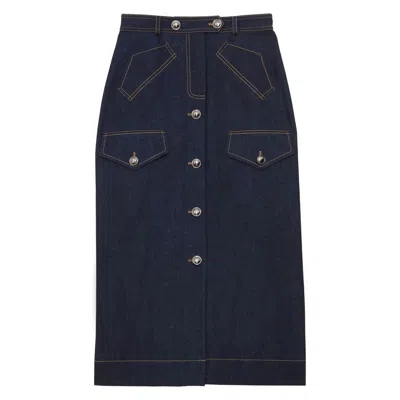 Ines De La Fressange Jupe Longue Eral En Coton In Blue