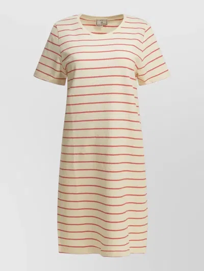 Ines De La Fressange Knee Length Striped Dress Round Neckline In Neutral