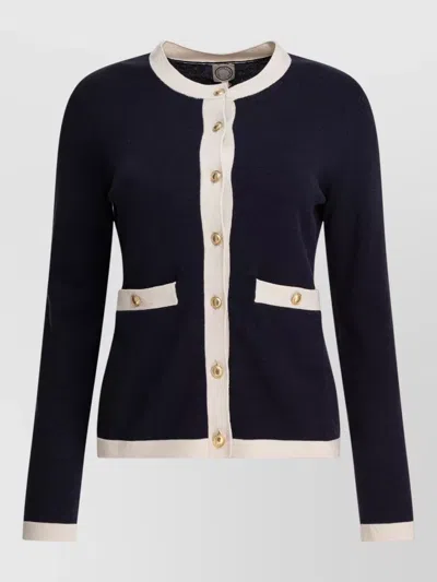 Ines De La Fressange Knit Top Contrast Trim Front Pockets In Black