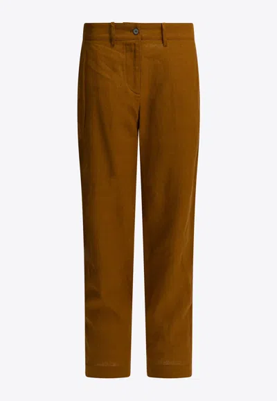Ines De La Fressange Linen Straight-leg Pants In Brown