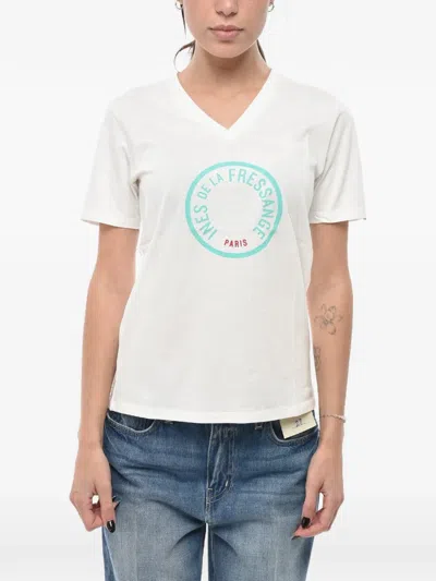 Ines De La Fressange Logo-print V-neck T-shirt In White