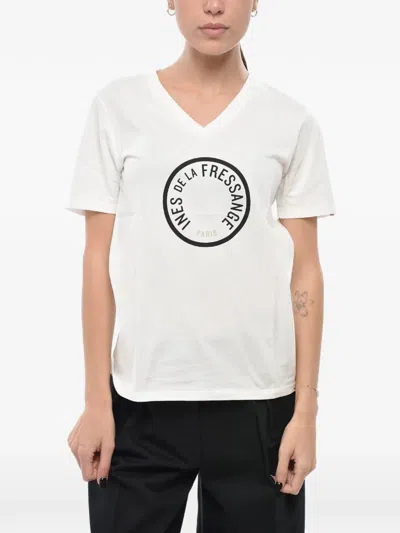 Ines De La Fressange Logo-print V-neck T-shirt In White