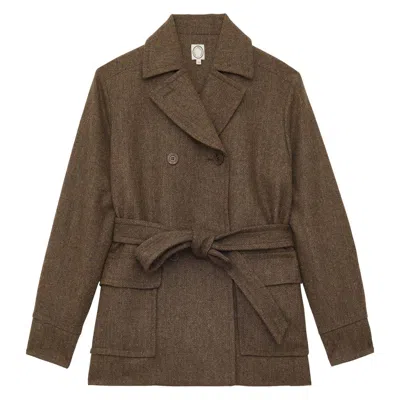 Ines De La Fressange Manteau Court Romaric En Lainage Marron À Chevrons