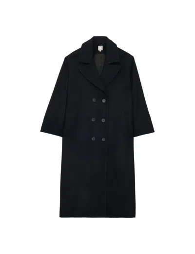Ines De La Fressange Manteau Denise En Lainage Marine Et Noir À Chevrons In Blue