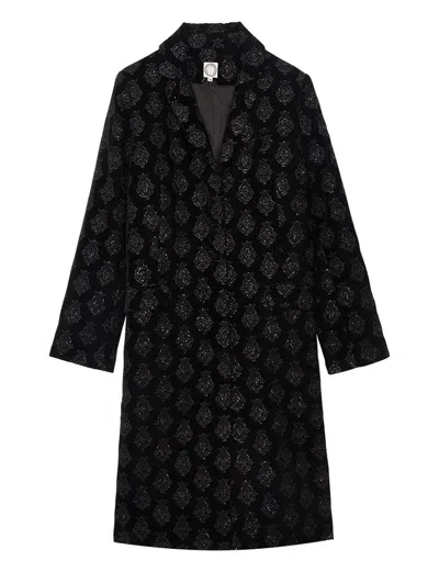 Ines De La Fressange Manteau Franck Noir Velours Brodé