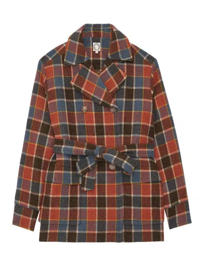 Ines De La Fressange Manteau Romaric Multicolore À Carreaux In Orange