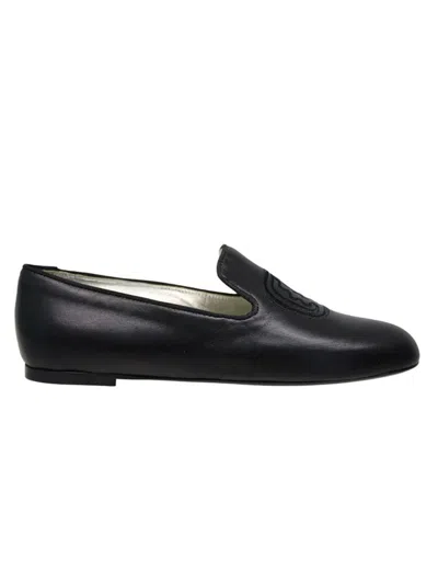 Ines De La Fressange Mocassin Brodé Callie En Cuir Noir