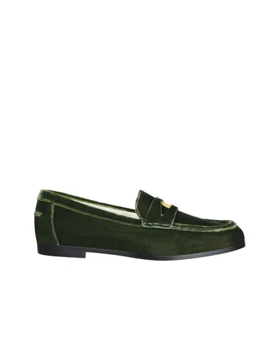 Ines De La Fressange Mocassin Elvire Cuir Vert Sous-bois