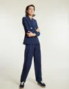Ines De La Fressange Pantalon Atalia Bleu Marine Coton Et Lin