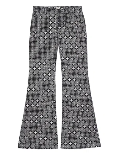 Ines De La Fressange Pantalon Charlotte Brodé Bleu Et Blanc